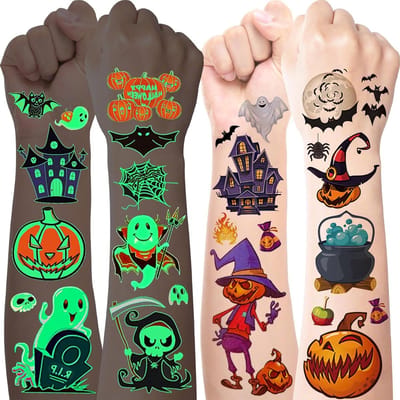 Solidchoice - Set van 20 Halloween Tattoos voor Kinderen, Waterproof en Glow in the Dark
