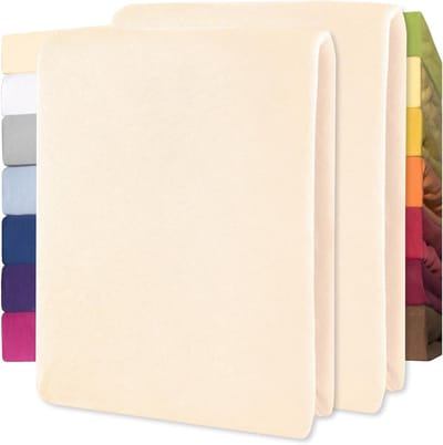 Lucina 2 stuks Hoeslakens Jersey Katoen Stretch 30cm Hoge Hoek - Set van 2 - creme 90x200cm - 100x200cm
