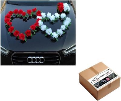 DUBBEL hart auto sieraden bruidspaar roos decoratie decoratie Autoschmuck Bruiloft Auto Bruiloft Decoratie Ratan (Rood/Zuiver Wit), 34x24x14