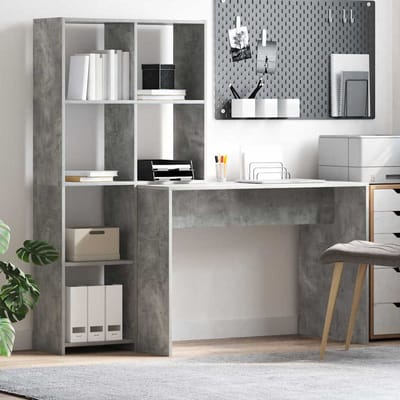vidaXL - Bureau - met - plank - Beton - Grijs - 138,5 - x - 55 - x - 143 - cm - Bewerkt - hout