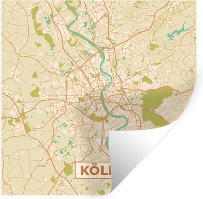 Muurstickers - Sticker Folie - Plattegrond - Köln - Stadskaart - Vintage - Kaart - 100x100 cm - Plakfolie - Muurstickers Kinderkamer - Zelfklevend Behang XXL - Zelfklevend behangpapier - Stickerfolie
