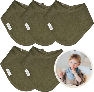 Funnies Bandana Slabbetjes 5 Stuks Forest - Set van 5 Zachte Slabbetjes - Kwijldoekjes - Spuugdoekjes - Gemaakt van 100% Katoenen Badstof - Absorberend, Zacht en Makkelijk Wasbaar - Ideaal voor Baby’s bij Voeden, Kwijlen en Spugen