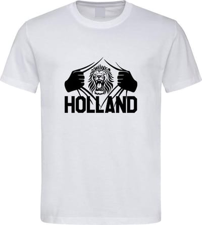Wit EK 2024 voetbal T-shirt met “ Brullende Leeuw en Holland “ print Zwart maat XS