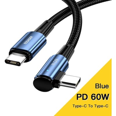 Essager 100W 60W USB Type C naar USB C-kabel 90 graden hoek voor iPad MacBook Pro Xiaomi Samsung Huawei Snel opladen Type-C Datumdraad 2m 60W Cable blauw
