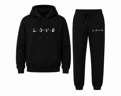 Hoodie Heren & Dames met Print en Capuchon - Love Print - Zwart Trainingspak met Joggingbroek - 3XL