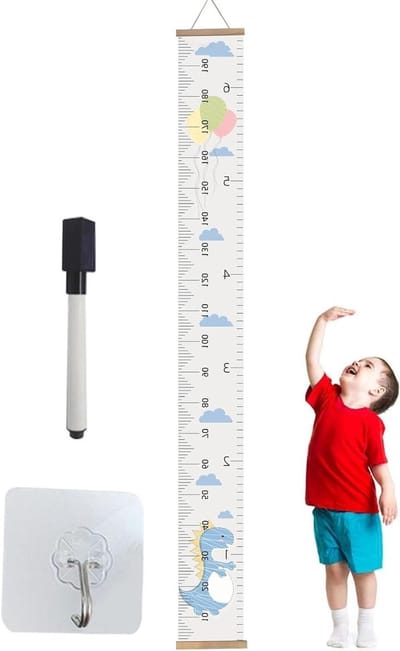 Hoogtegroeiliniaal - Meetinstrument Wandmontage - Kindergroei Meten - Duurzaam Canvas Materiaal - 21 x 200 cm - Dinosaurusstijl