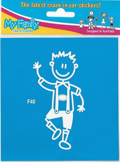 Vader in lederhosen - autosticker - wit - 11 cm hoog