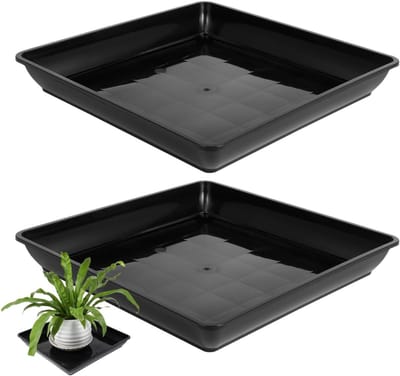 Vierkante Plantenschaal Set van 2 - Plastic Pot Saucers voor Bloempotten, Wateropvangschalen, 35 cm Zwart