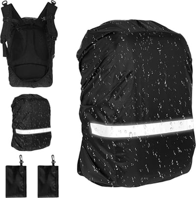 Regenhoes rugzak-regenhoes-regenhoes rugzak 20 liter-rugzakregenhoes - Zwarte rugzakregenhoes met reflecterende strips - Ideaal voor wandelen, kamperen, reizen en fietsen - Zwart - Groot (Past op rugzakken van 45-55L)