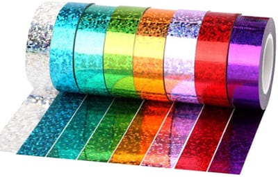 Holografische glitter washi tapes in verschillende kleuren - 8 rol - 15MM x 5M