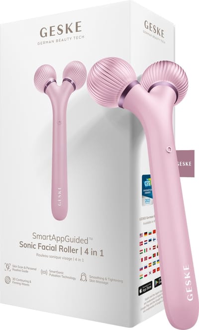 GESKE | SmartAppGuided™ Sonic Facial Roller | 4 in 1 | Dermaroller | Apparaat voor gezicht | Dermarol | Professionele gezichtsroller | Verstevigt en definieert de huid van het gezicht
