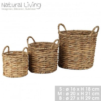"NATURAL LIVING" SET VAN 3 ALANUI-MANDEN VAN WATERHYACINT Ø16×H18 / Ø20×H21 / Ø27×H29 CM