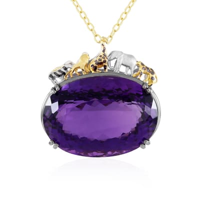 Cavill - Amethist Halsketting 35,325 ct Ovaal Facetgeslepen - 925 Zilver Verguld - Brazilise Edelsteen - Elegante Paarse Zilveren Ketting