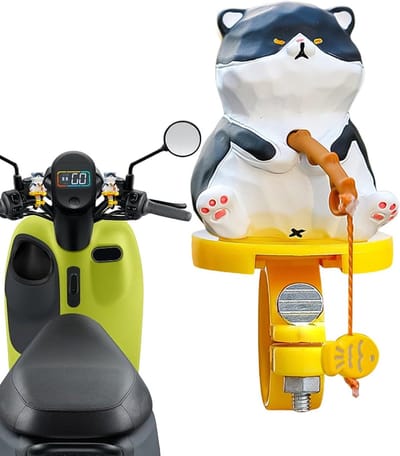 Fiets Stuurdecoratie - Lachende Kat - Fiets Rit - Veer Actie - 4x4x5.2cm - Zwart Grijs Geel