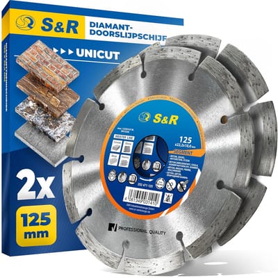 Diamantdoorslijpschijf 125 mm voor haakse slijper - 2-delige set voor beton, natuursteen en baksteen