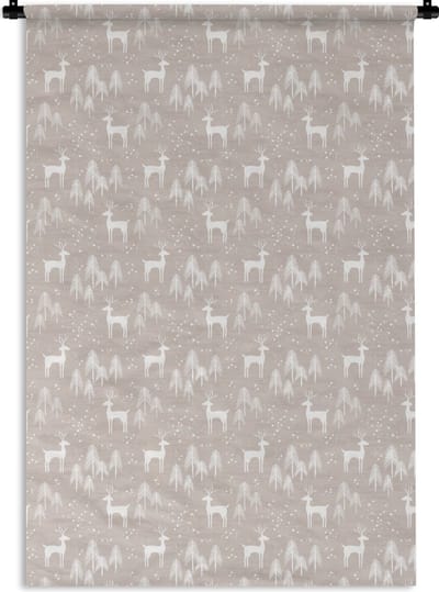 Wandkleed - Wanddoek - Patronen - Hert - Wit - Beige - 120x180 cm - Wandtapijt