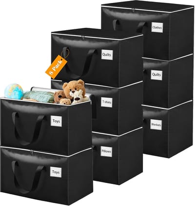 Verhuiszakken Set van 8 - Grote Stevige Opbergzakken 100L - Waterdicht en Opvouwbaar voor Kleding, Dekbedden en Camping