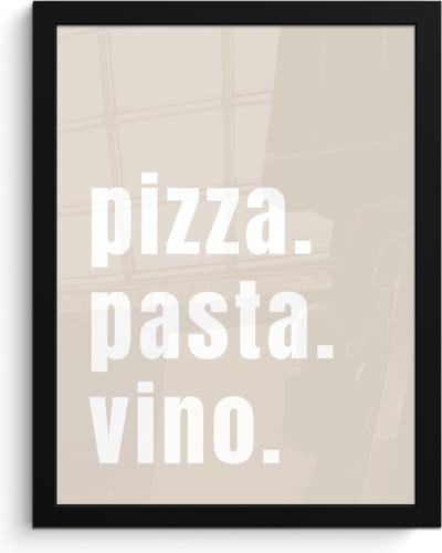 Fotolijst inclusief poster - Posterlijst 30x40 cm - Posters - Quote - Pizza, Pasta, Vino - Beige - Wit - Foto in lijst - Keuken decoratie muur - Wanddecoratie accessoires - Muurdecoratie - Schilderijen