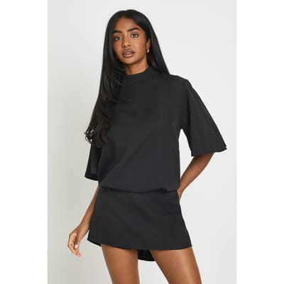 boohoo Dames Jumpsuit Met Hoge Hals Schoudervullingen En Boxy Pasvorm | Zwart | Maat: 36