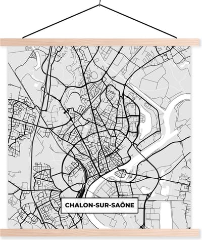 Posterhanger incl. Poster 40x40 cm - Schoolplaat - Stadskaart - Frankrijk - Kaart - Chalon-sur-Saône - Plattegrond - Textielposter - Blanke latten - Stadskaart