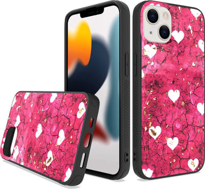 ZT Silicone telefoonhoesje met print Geschikt voor: iPhone 14 Pro Max - Pink Hearts - ZT Accessoires