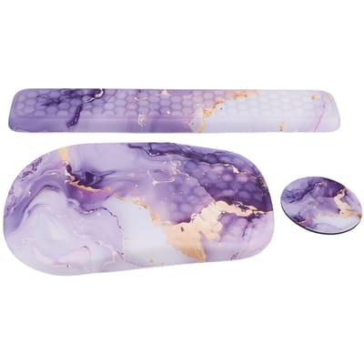Tapis de souris ergonomique avec support de poignet, repose-poignet antidérapant en mousse à mémoire de forme avec dessous de verre pour clavier Violet Plated
