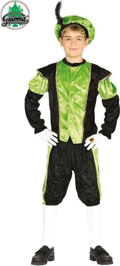 Fiestas Guirca - Pietenpak zwart / groen 5-6 jaar - Welkom Sinterklaas - Sinterklaas versiering - Sinterklaas intocht - Sinterklaas en Piet -sinterklaas Cadeautjes