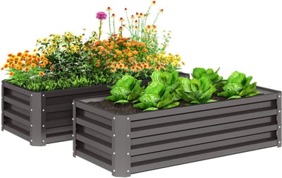 Outsunny Tuinbed set Gegalvaniseerd staal 110L x 50B x 30H cm Donkergrijs