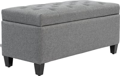 Opbergbank - 100 x 40 x 44 cm - Gestoffeerde Zitbank Met Opbergruimte - Voor Hal En Slaapkamer - Polyester Met Linnenlook En Rubberhout - Lichtgrijs