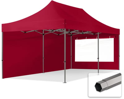 3x6 m Easy Up partytent Vouwpaviljoen, PREMIUM staal 40mm met zijwanden (panorama), rood