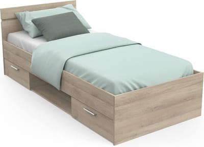 Eenpersoonsbed - Bedframe met lades - Opbergen slaapkamer - Gemaakt in Frankrijk - 90x200 cm - Industrieel
