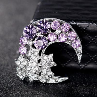 Dames 'S Glanzende Maan Broche Ster Feest Sieraden Paars Blauwe Strass Broches Pak Spelden Mode Accessoires paars