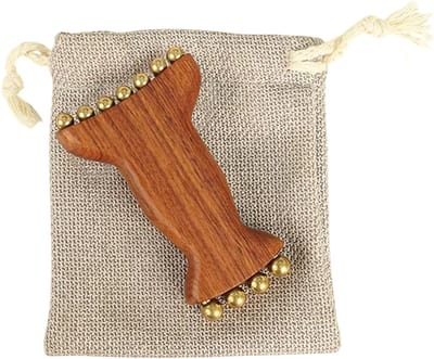 Lymfedrainage Massage Tool – Houten Handmassage Schraper met Messing Kralen voor Gezicht, Lichaam & Spierontspanning - Donkerbruin
