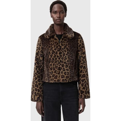 AllSaints Saye Faux Fur Jacket Leopard Brown Taglia: S | Giacche in ecopelliccia Outlet | Donna | Marrone