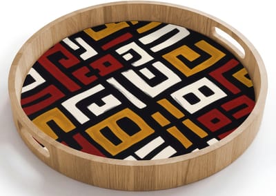Dienblad rond 40x40 cm - Schootdienblad hout - Abstract - Patroon - Rood - Borrelplank rechthoek - Plateau houten dienbladen