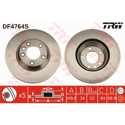 Remschijf TRW DF4764S voorkant, geventileerd, sterk gecarboniseerd, 1 Stuk