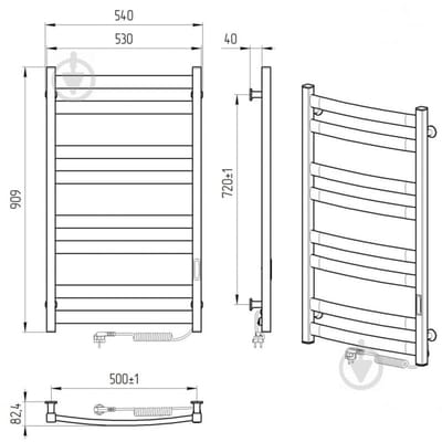 Elektrische handdoekradiator ATLANT 500x900 met ECO-timer, 210W, Zwart