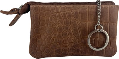 Sleuteletui met rits – Croco - Cognac – Leer - Kleine portemonnee Dames - Sleuteltasje - Sleuteletui - Sleutelhoesje