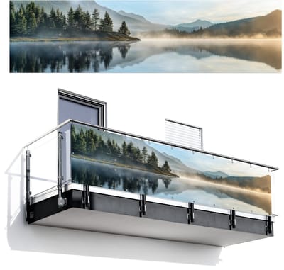 Balkonscherm 300x80 cm - Balkonposter Meer - Mist - Bergen - Landschap - Balkon scherm decoratie - Balkonschermen - Balkondoek zonnescherm