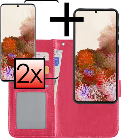 Hoesje - 2 in 1 - Geschikt voor Samsung Galaxy S20 - Met 2x Screenprotector - En Uitneembare Hard Cover - Bookcase - Wallet Case - Met Pasjeshouder - Book Case - Uitneembaar - Pashouder - Kunstleer - Donkerroze