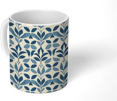 Mok - Koffiemok - Flora - Modern - Blauw - Mokken - 350 ML - Beker - Koffiemokken - Theemok