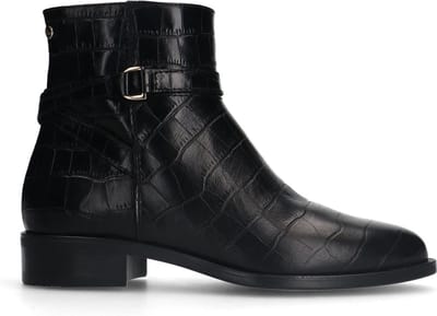 No Stress - Dames - Zwarte leren laarsjes met crocoprint - Maat 41