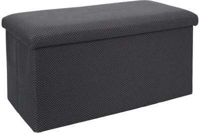 Home Deco Factory Poef/hocker Atome - opvouwbaar - stof - opbergbox - grijs - 2 persoons - 76 x 38 x 38 cm