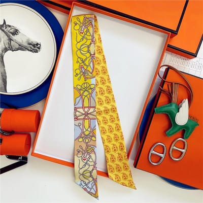 100% Zijde Hoge Kwaliteit Luxe Merk Sjaal Dames Hoofdband Haarband Foulard Strik Lint Neckerchief Dunne Sjaals Accessoires 5x85cm yellow