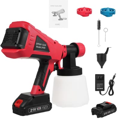 Verfspuit 600W elektrische verfmachine met 3 patronen 1000ml container verfspuiten voor US Plug & 2 Battery rood