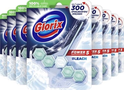 Glorix Power 5 Met Bleek Wc Blok - 9 stuks - Toiletblok Voordeelverpakking