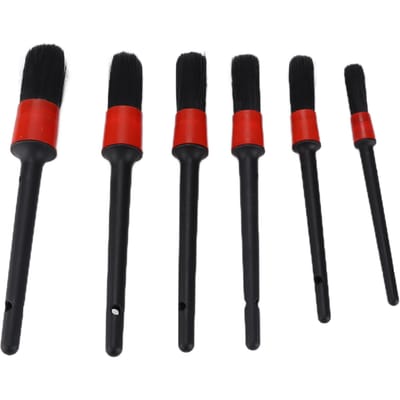 6 STKS Set Auto Schoonmaken Detailborstel Set Varkenshaar Geslepen Staaldraad Rood Onderhoudsgereedschap black