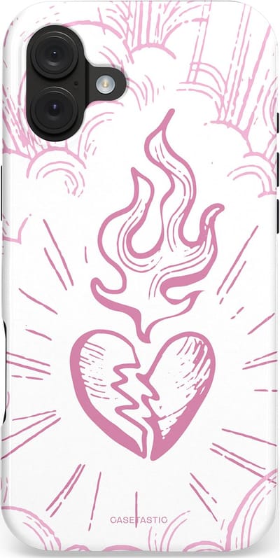 Casetastic hoesje geschikt voor Apple iPhone 16 Plus - MagSafe - Dubbellaagse bescherming - Roze Liefdesvlam - Fashion Case - Wit Lichtroze