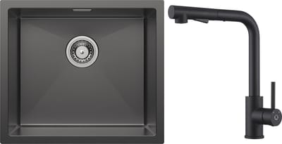 CECIPA max Spoelbakken Keuken - Enkele spoelbak - Spoelbak Met Keukenkraan (Antraciet/Gun metal 50 x 44 cm ) - roestvrij staal Spoelbak - Wasbak met waterafvoersysteem