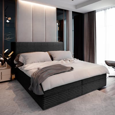 Boxspring PISA 140x200 cm met matras en topper, bedkasten - Zwart